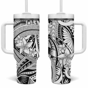 White Pacific Flowers Tribal Polynesian Custom Stanley Quencher 40oz Stainless Steel Tumbler With Handle - Threewoofs