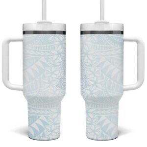 White Sunday Plumeria Tatau Mix Tapa Custom Stanley Quencher 40oz Stainless Steel Tumbler With Handle - Threewoofs