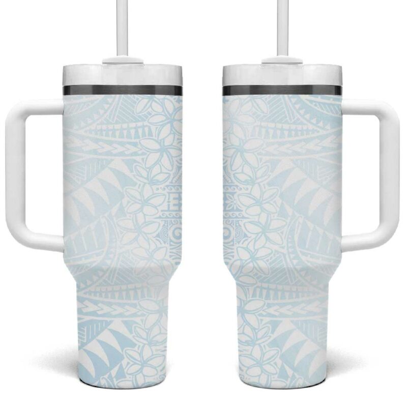 White Sunday Plumeria Tatau Mix Tapa Custom Stanley Quencher 40oz Stainless Steel Tumbler With Handle - Threewoofs