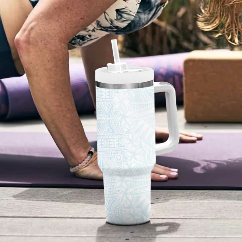 White Sunday Plumeria Tatau Mix Tapa Custom Stanley Quencher 40oz Stainless Steel Tumbler With Handle - Threewoofs - Image 6