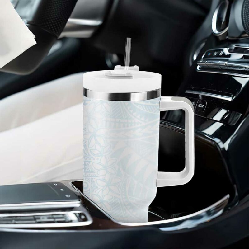 White Sunday Plumeria Tatau Mix Tapa Custom Stanley Quencher 40oz Stainless Steel Tumbler With Handle - Threewoofs - Image 8