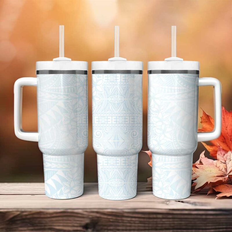 White Sunday Plumeria Tatau Mix Tapa Custom Stanley Quencher 40oz Stainless Steel Tumbler With Handle - Threewoofs - Image 4
