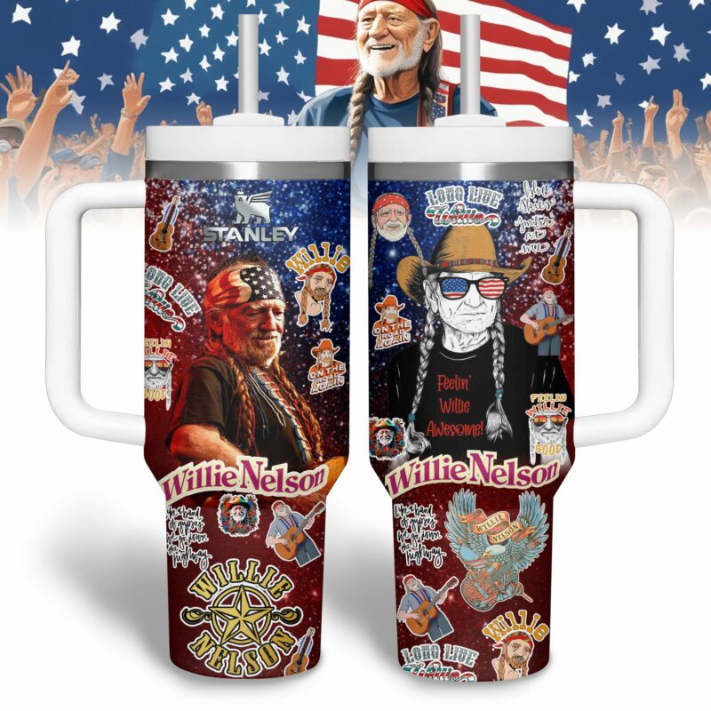Willie Nelson Music Custom Stanley Quencher 40oz Stainless Steel Tumbler With Handle - Threewoofs