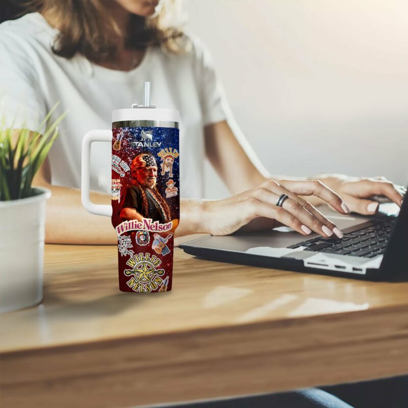 Willie Nelson Music Custom Stanley Quencher 40oz Stainless Steel Tumbler With Handle - Threewoofs - Image 3