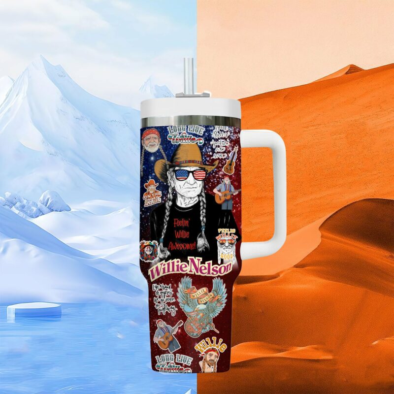 Willie Nelson Music Custom Stanley Quencher 40oz Stainless Steel Tumbler With Handle - Threewoofs - Image 2