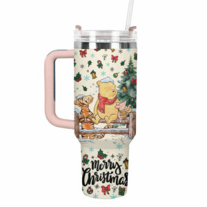 Winnie And Friends Christmas Custom Stanley Quencher 40oz Stainless Steel Tumbler With Handle - Threewoofs