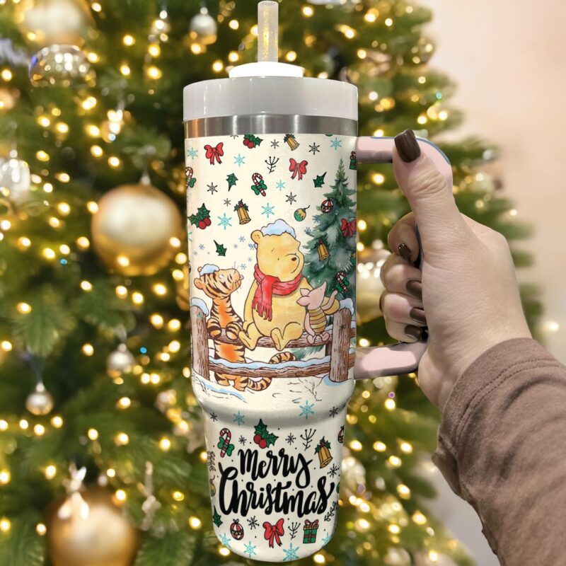 Winnie And Friends Christmas Custom Stanley Quencher 40oz Stainless Steel Tumbler With Handle - Threewoofs - Image 3