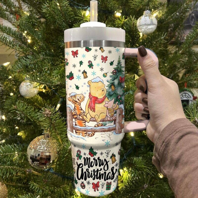 Winnie And Friends Christmas Custom Stanley Quencher 40oz Stainless Steel Tumbler With Handle - Threewoofs - Image 2
