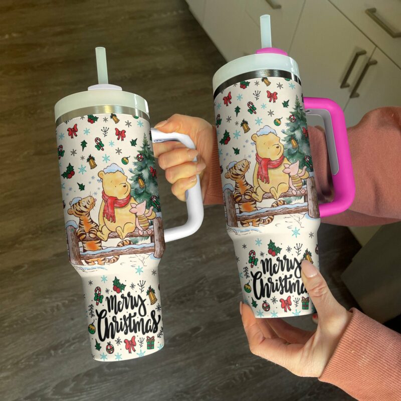 Winnie And Friends Christmas Custom Stanley Quencher 40oz Stainless Steel Tumbler With Handle - Threewoofs - Image 3