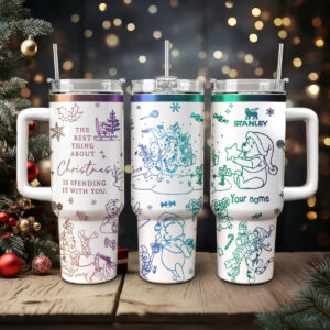 Winnie The Pooh Cartoon Christmas Custom Stanley Quencher 40oz Stainless Steel Tumbler With Handle - Threewoofs
