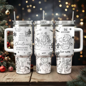 Winnie The Pooh Cartoon Christmas Custom Stanley Quencher 40oz Stainless Steel Tumbler With Handle - Threewoofs