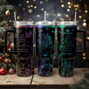 Winnie The Pooh Cartoon Christmas Custom Stanley Quencher 40oz Stainless Steel Tumbler With Handle - Threewoofs