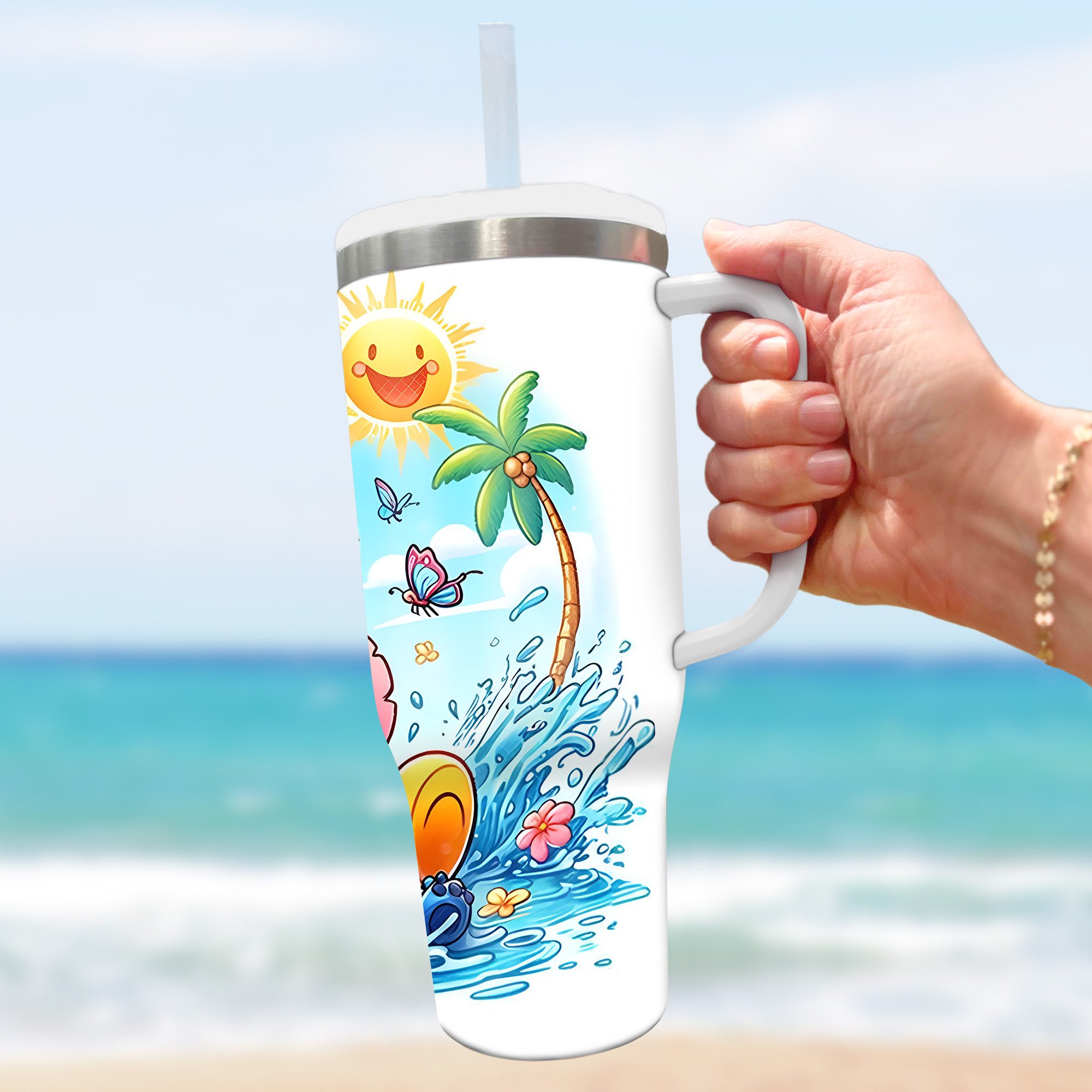 Personalized Tropical Adventure Tumbler with Cute Cartoon Design - Image 2