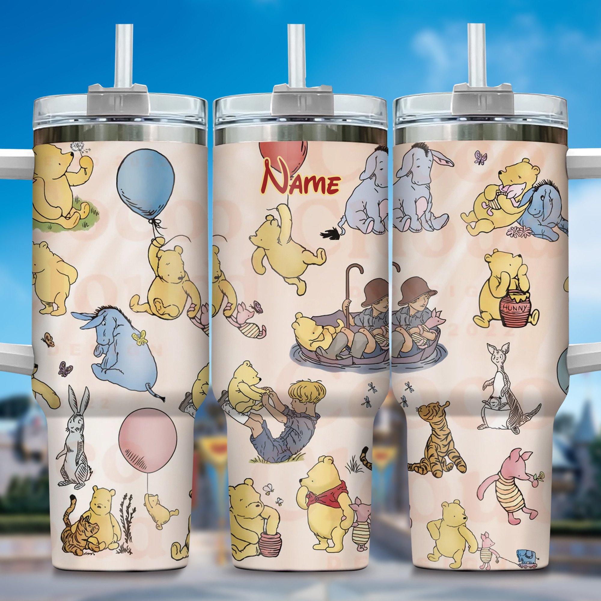 Personalized Cartoon Bear Tumbler with Straw - Cute & Durable Drinkware
