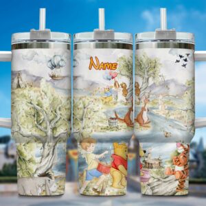 Personalized Cartoon Forest Adventure Tumbler with Straw - Custom Name Gift