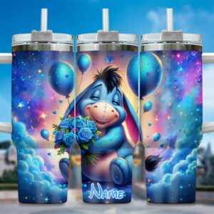Customizable Adorable Character Tumbler with Galaxy Design & Straw