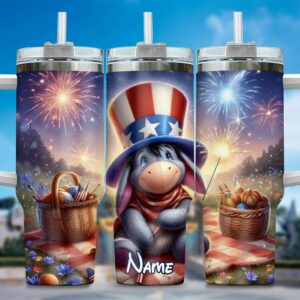 Personalized Patriotic Character Tumbler - Custom Name Fireworks Design