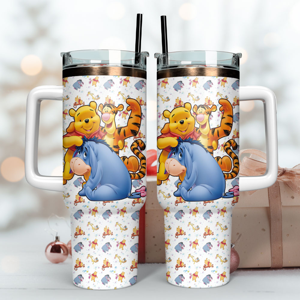 Cute Cartoon Character Insulated Tumbler With Handle & Straw - 40oz - Image 3