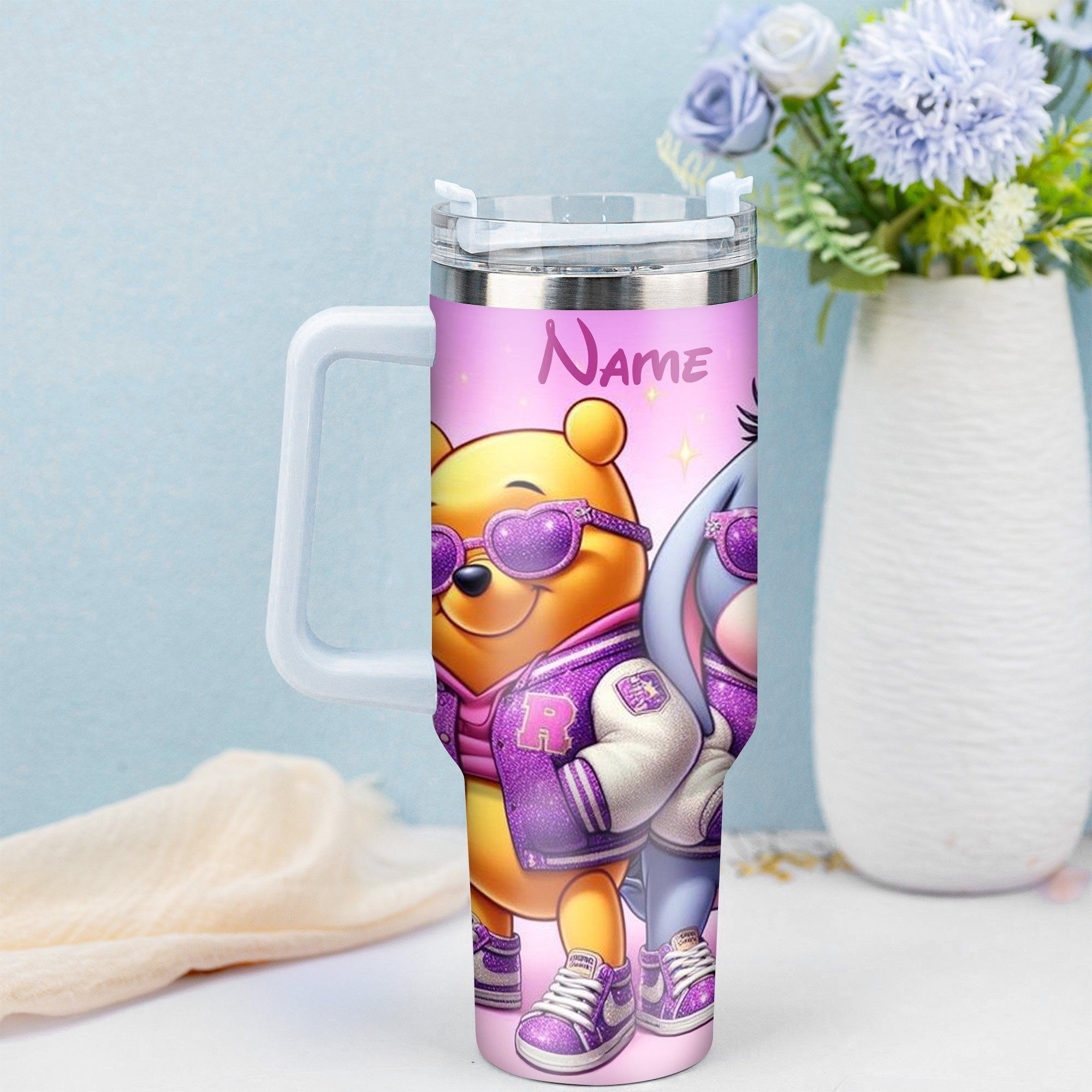 Cute Cartoon Character Tumbler with Straw - Personalized Design - Image 3