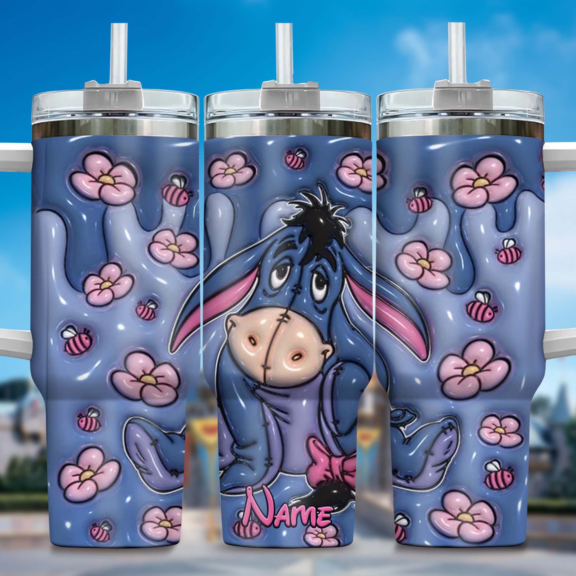 Cute Floral Cartoon Character Tumbler with Straw - Personalized Drinkware Gift