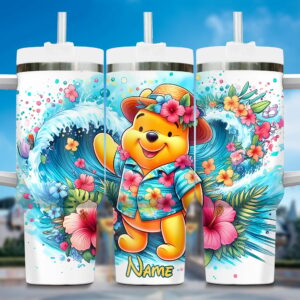 Personalized Tropical Bear Tumbler - Custom Name Insulated Travel Mug