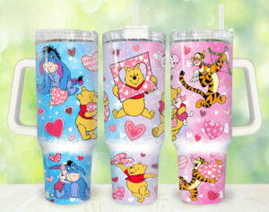 Cute Cartoon Character Heart-Themed Insulated Tumbler with Straw