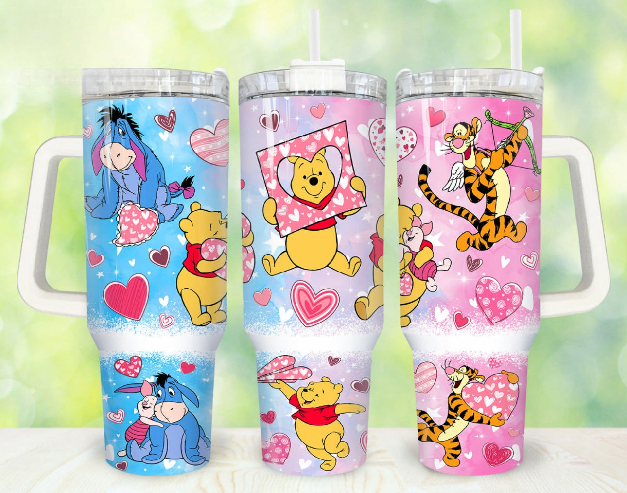 Cute Cartoon Character Heart-Themed Insulated Tumbler with Straw