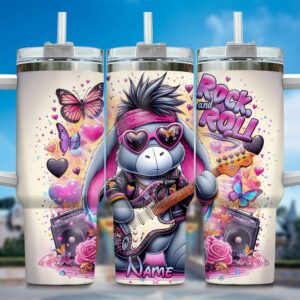 Personalized Rock & Roll Cartoon Tumbler - Custom Name Gift with Straw