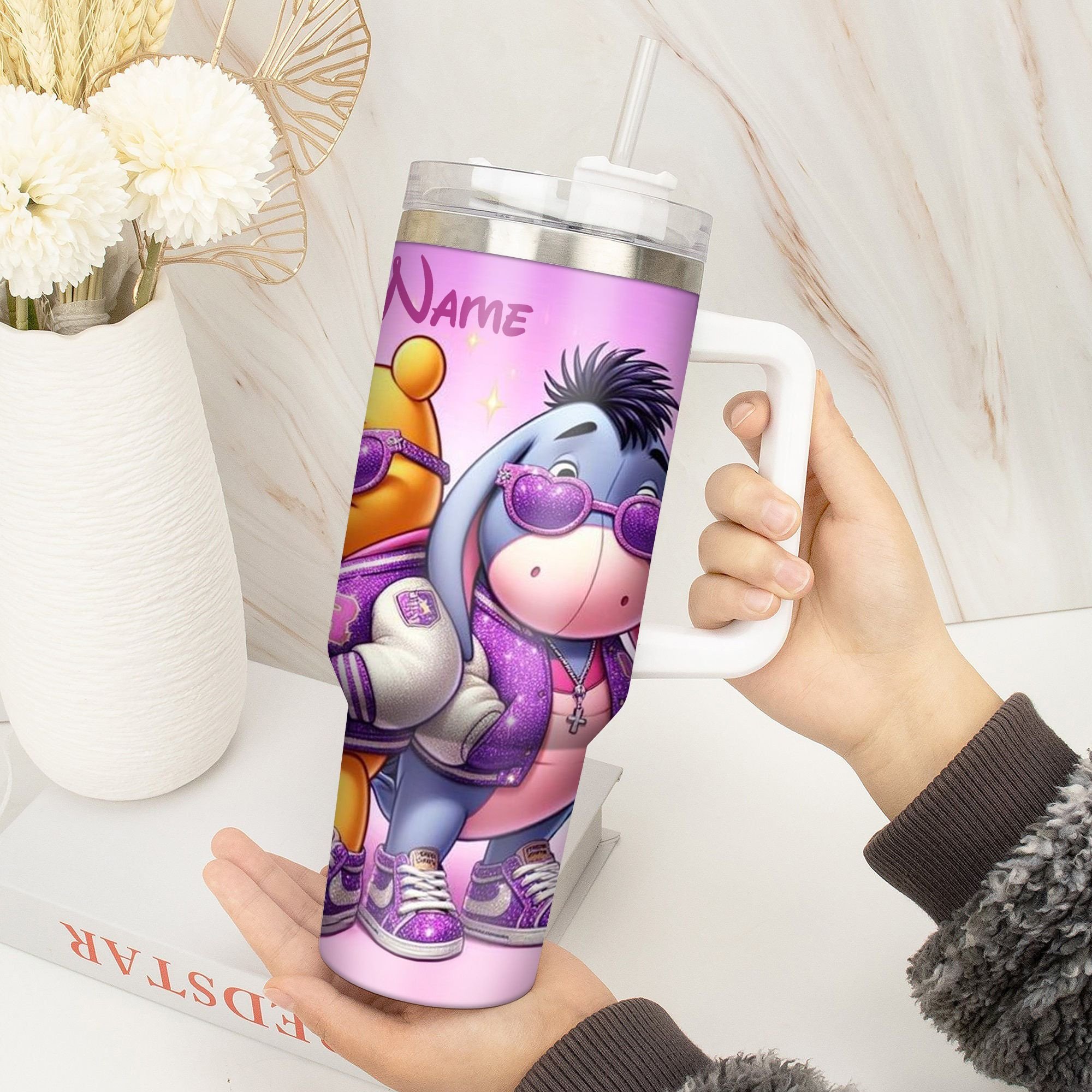 Cute Cartoon Character Tumbler with Straw - Personalized Design - Image 4
