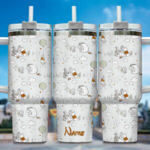 Personalized Cartoon Animal Insulated Tumbler with Straw - Cute Custom Gift