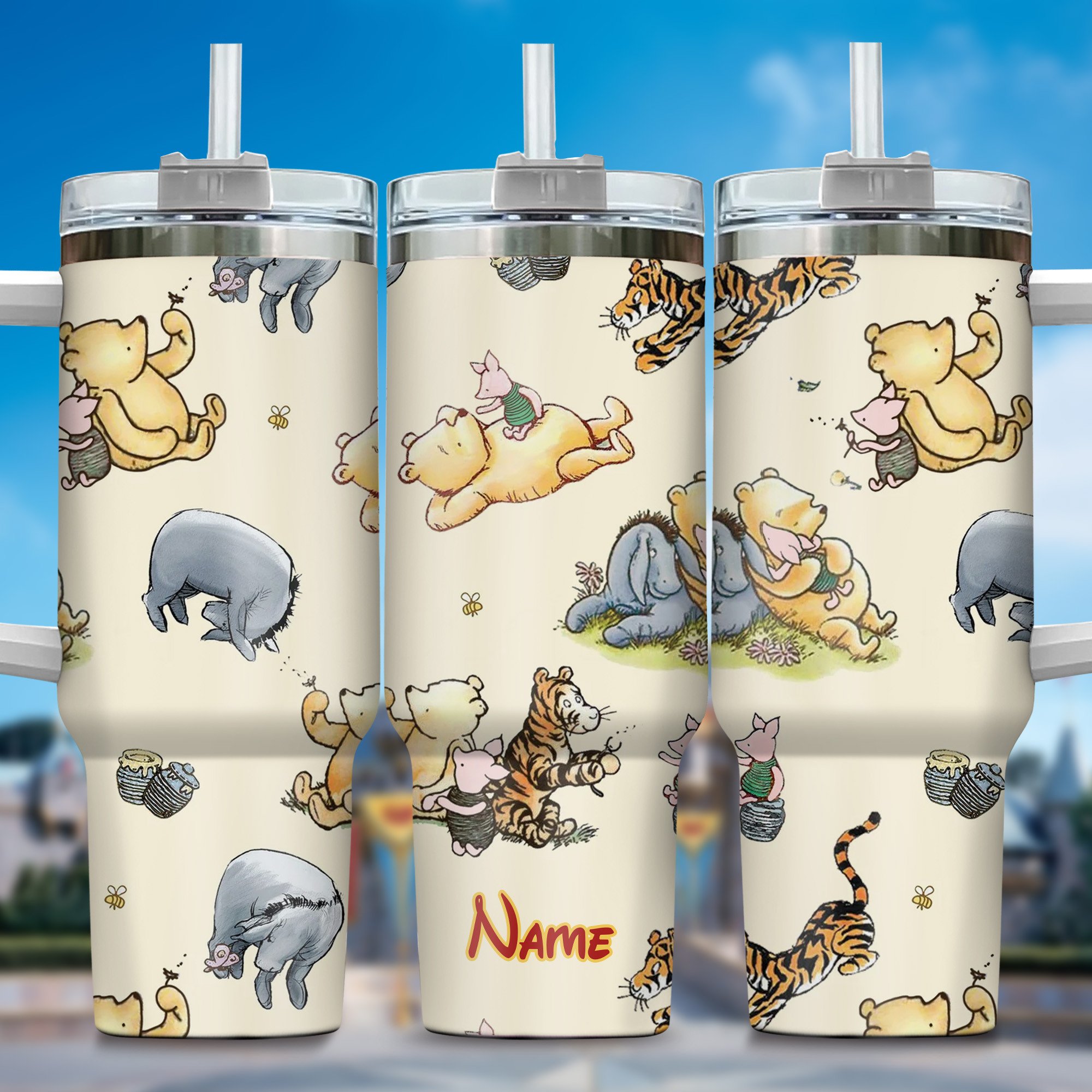 Personalized Cartoon Character Tumbler with Straw - Cute Custom Name Gift