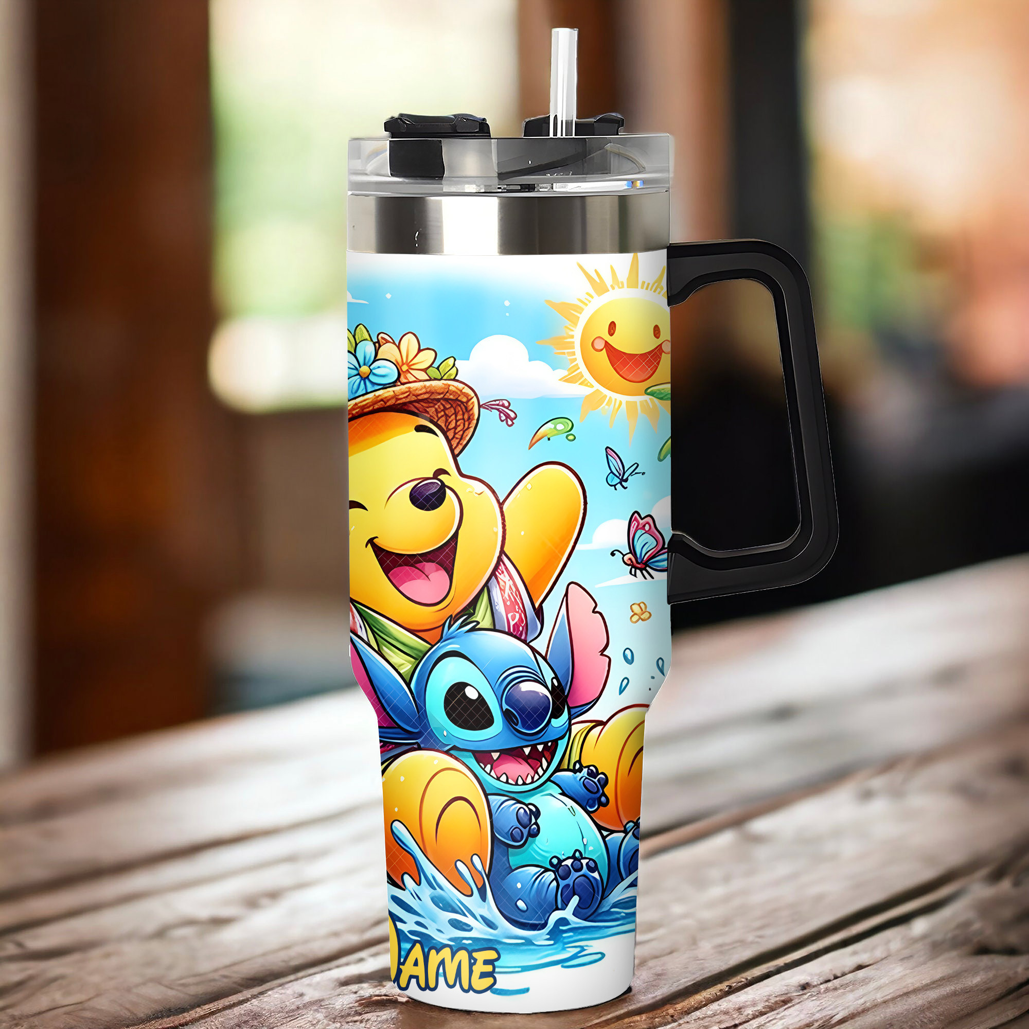 Personalized Tropical Adventure Tumbler with Cute Cartoon Design - Image 4