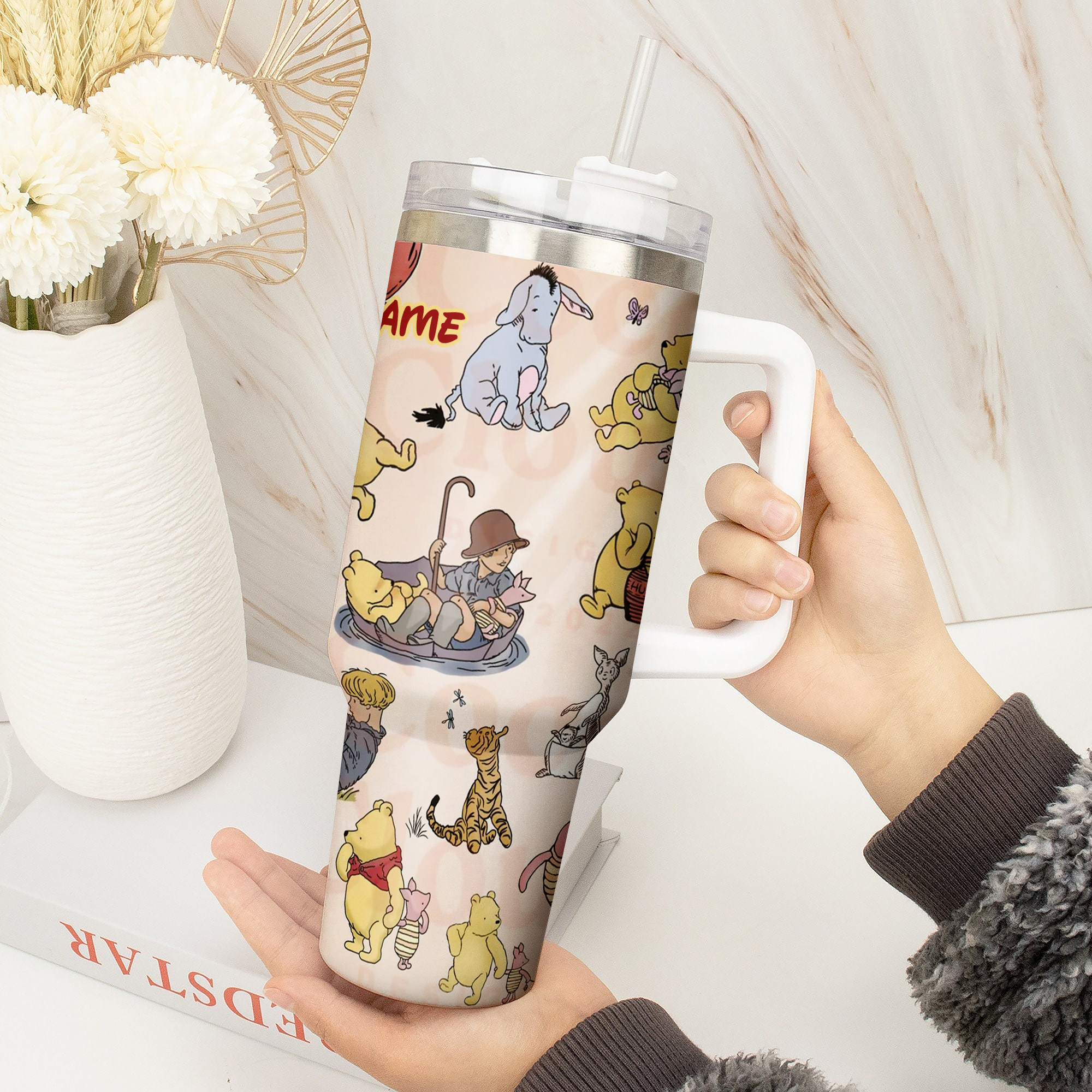 Personalized Cartoon Bear Tumbler with Straw - Cute & Durable Drinkware - Image 4