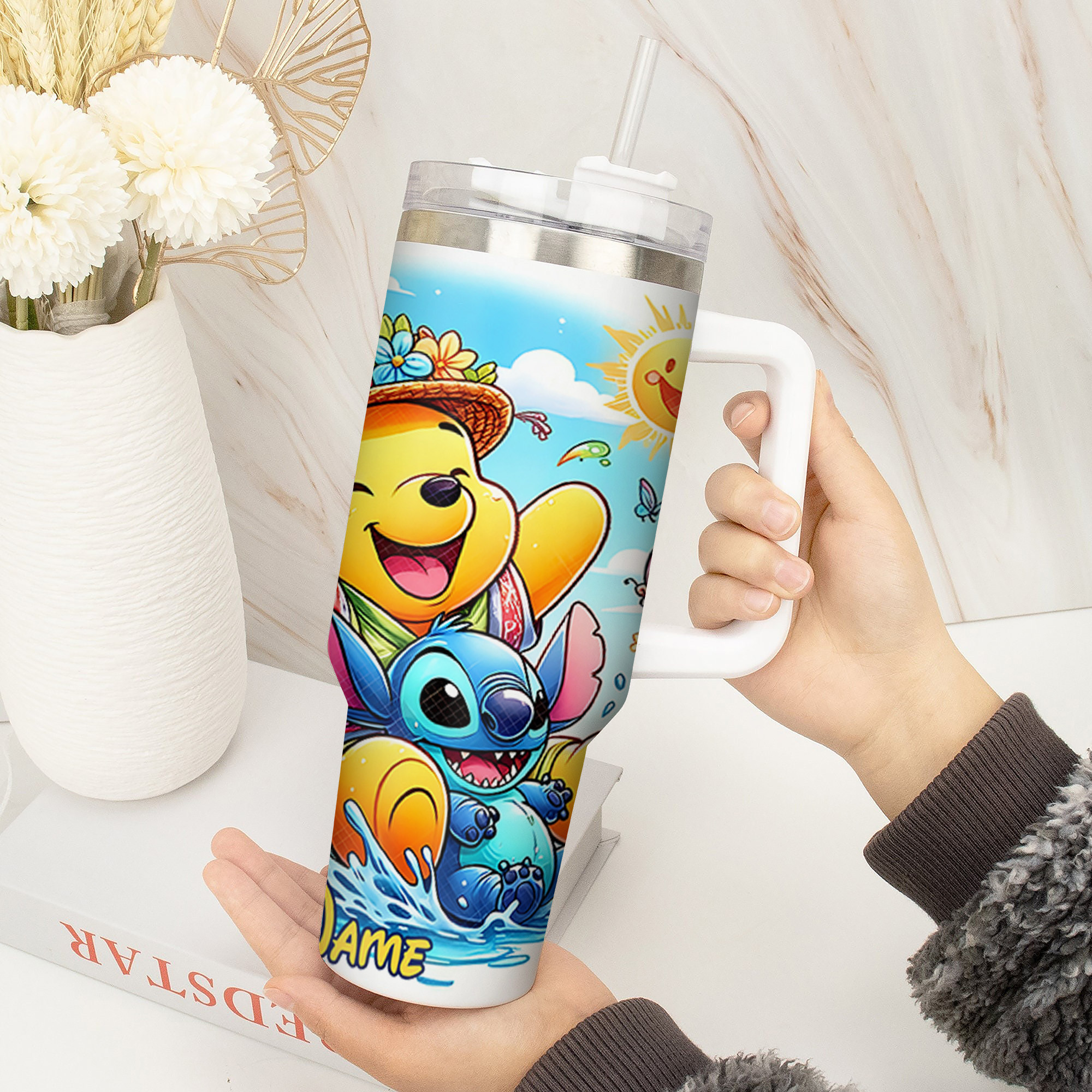 Personalized Tropical Adventure Tumbler with Cute Cartoon Design - Image 3