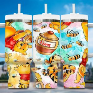 Personalized Cute Bear & Tiger Kids Tumbler with Straw - Custom Name