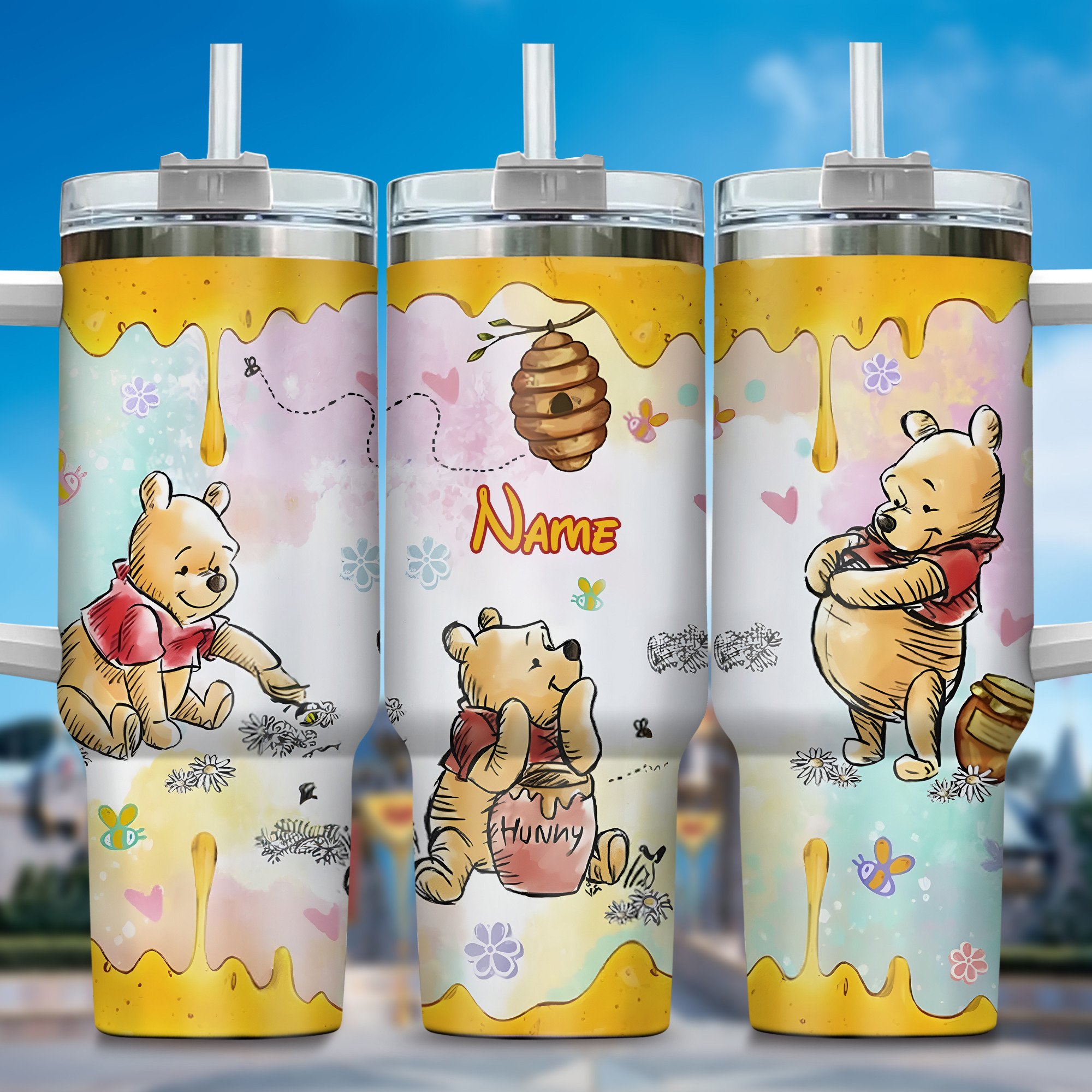 Customizable Honey Bear Tumbler with Straw - Cute & Fun Design for All Ages