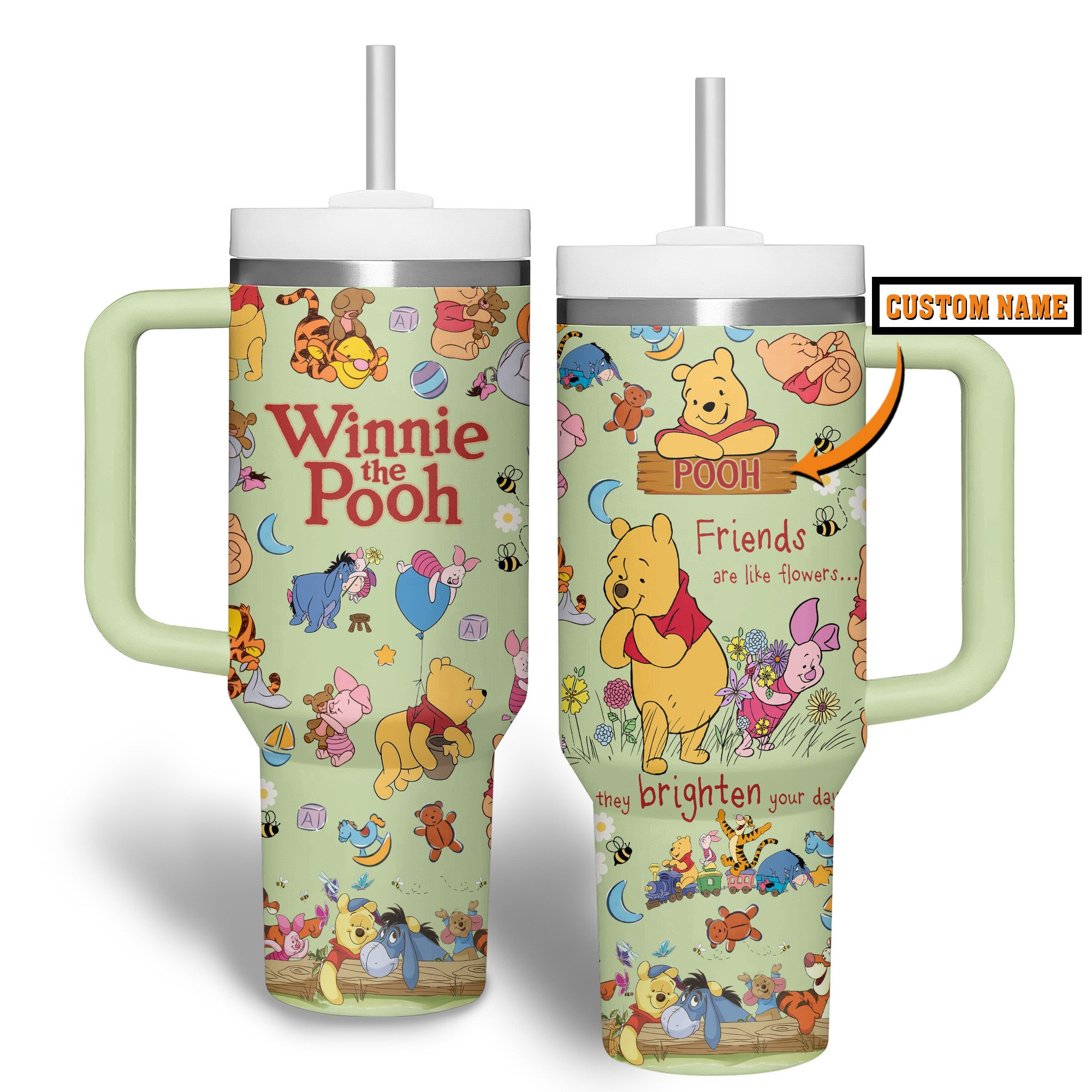Custom Winnie the Pooh Insulated Tumbler with Straw - Personalized Gift Mug