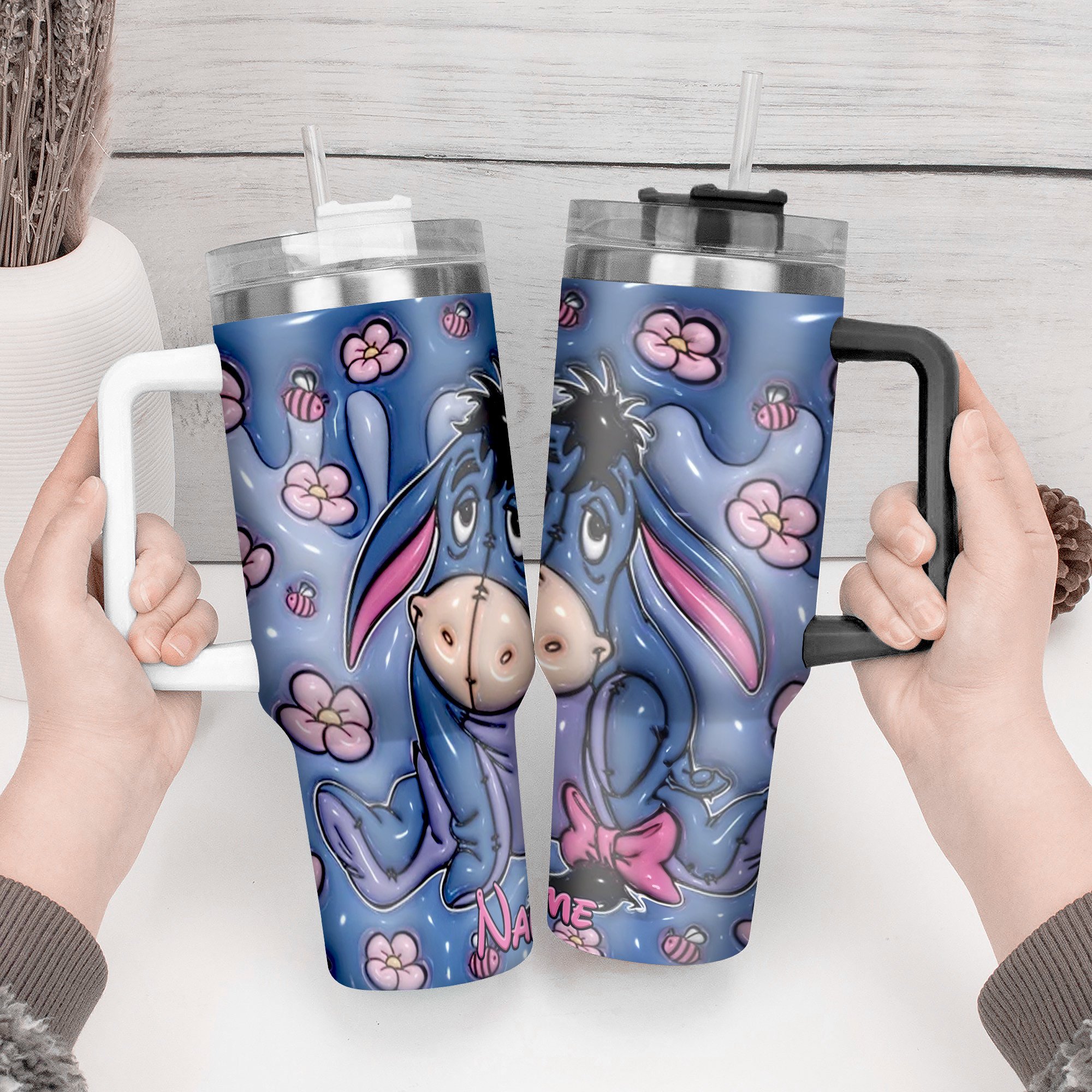 Cute Floral Cartoon Character Tumbler with Straw - Personalized Drinkware Gift - Image 4