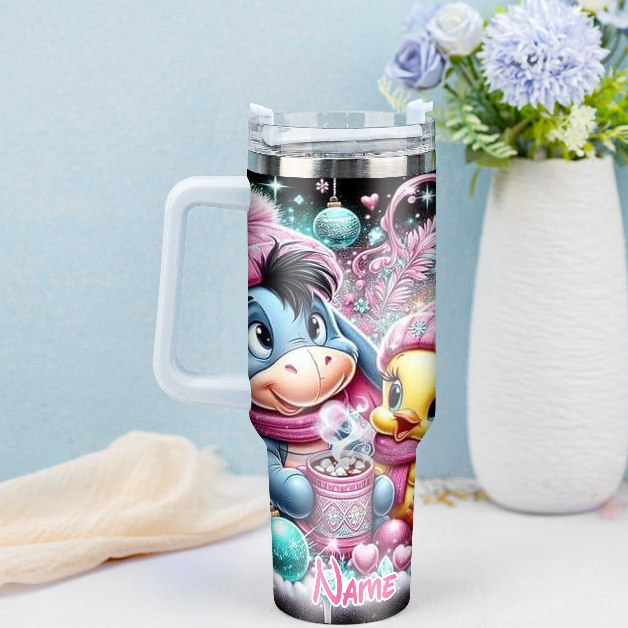 Personalized Holiday Magic Tumbler with Cute Characters - Image 3