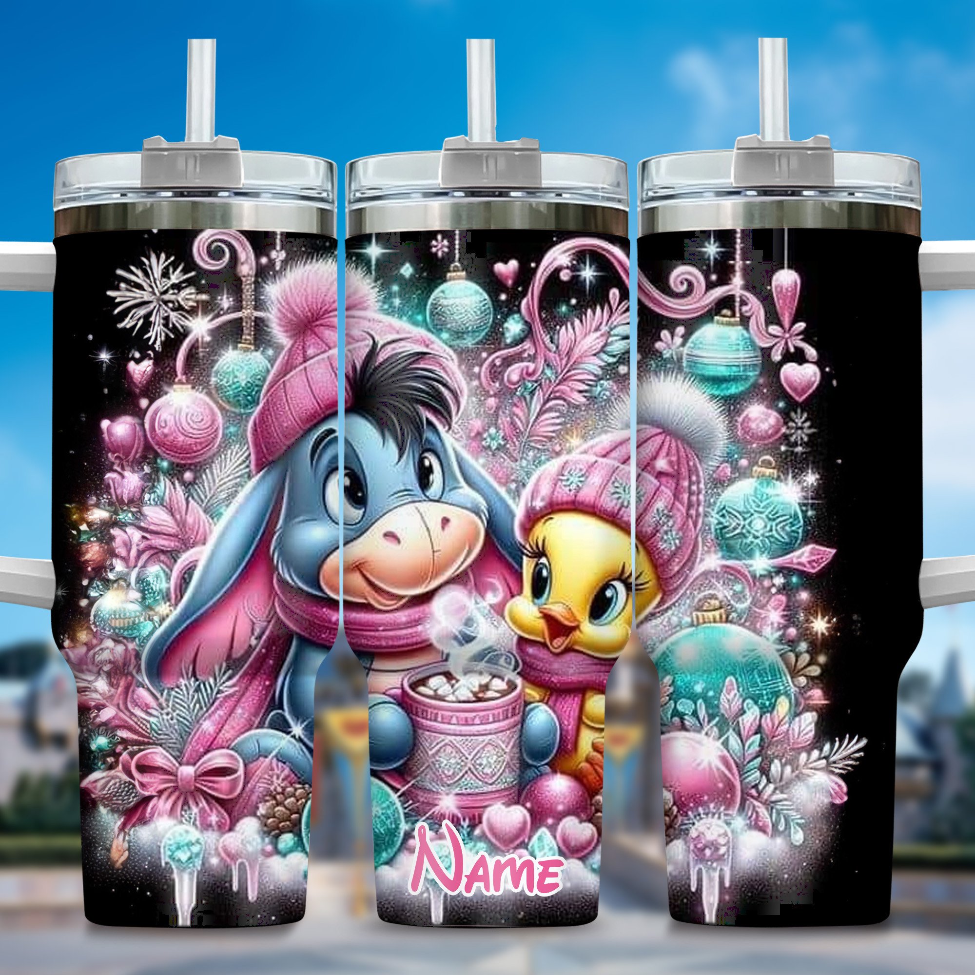 Personalized Holiday Magic Tumbler with Cute Characters