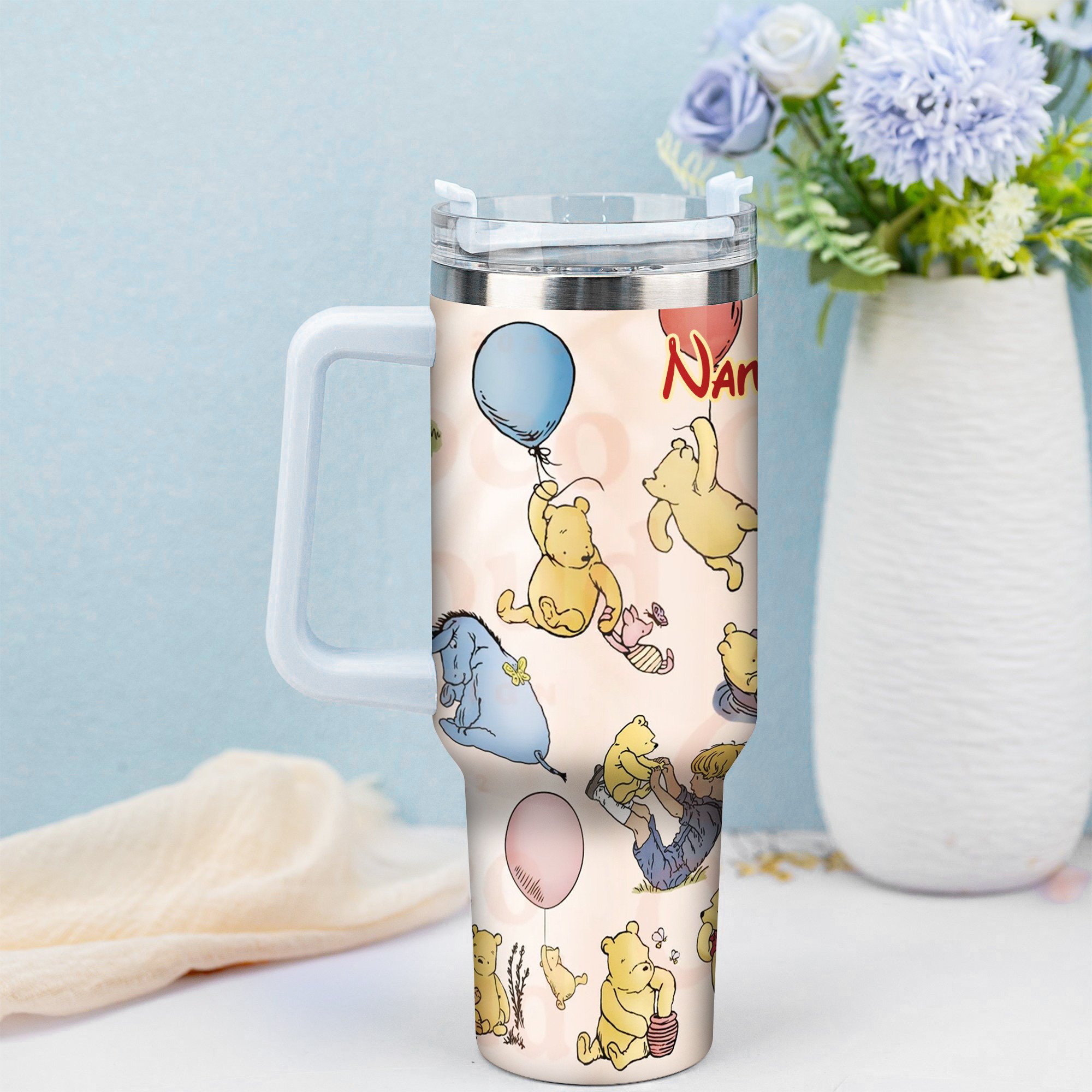 Personalized Cartoon Bear Tumbler with Straw - Cute & Durable Drinkware - Image 2