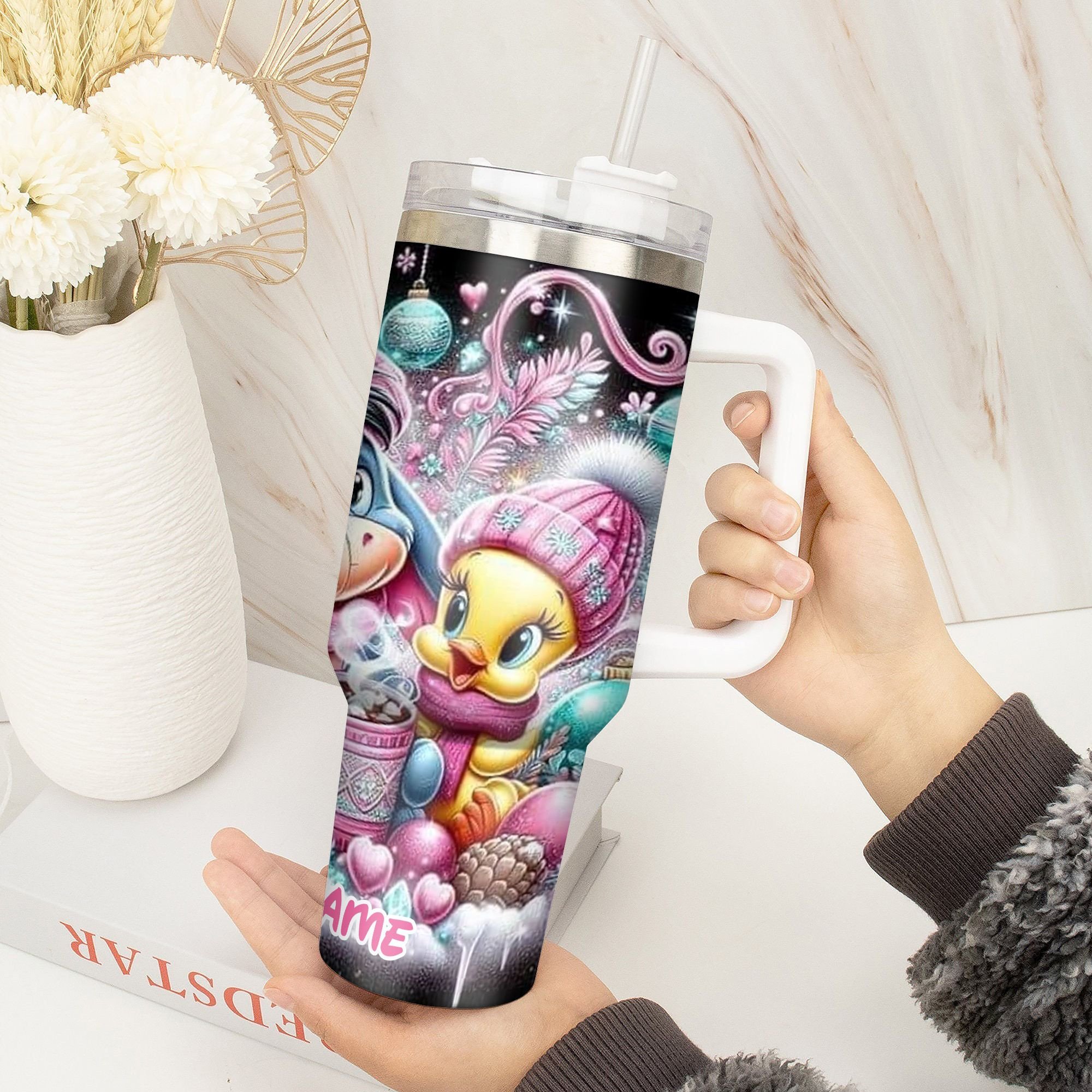 Personalized Holiday Magic Tumbler with Cute Characters - Image 2