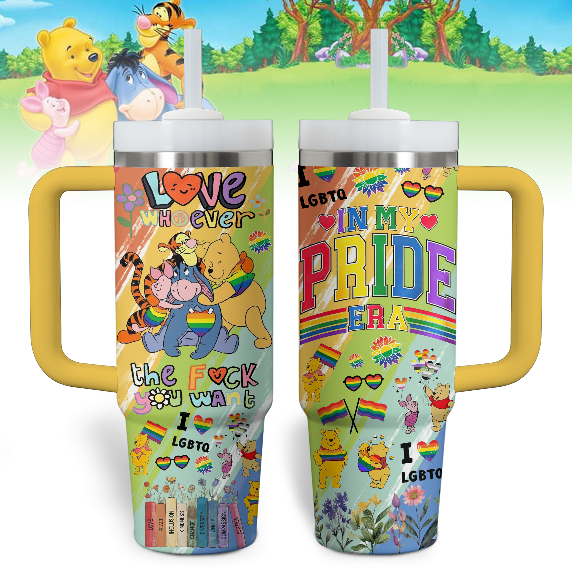 Colorful Pride Themed Tumbler with Straw - Celebrate Love and Inclusivity