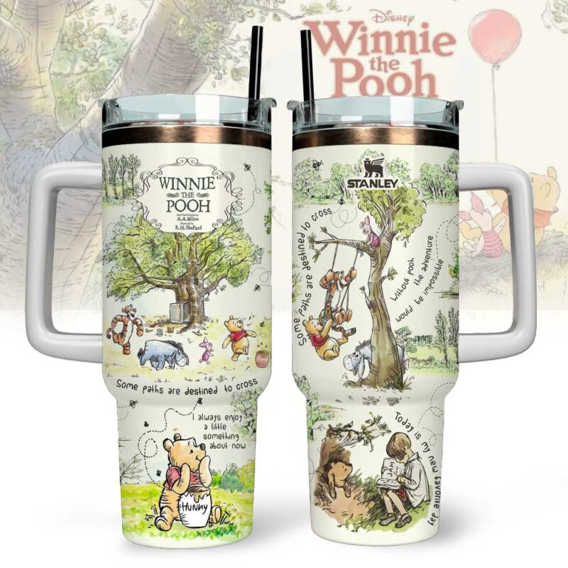 Winnie The Pooh Cartoon Custom Stanley Quencher 40oz Stainless Steel Tumbler With Handle - Threewoofs - Image 2