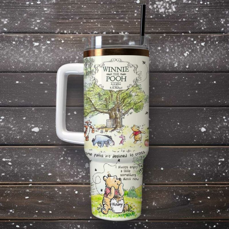 Winnie The Pooh Cartoon Custom Stanley Quencher 40oz Stainless Steel Tumbler With Handle - Threewoofs - Image 3