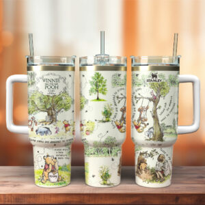 Winnie The Pooh Cartoon Custom Stanley Quencher 40oz Stainless Steel Tumbler With Handle - Threewoofs