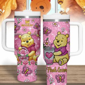 Winnie The Pooh Cartoon Valentine Custom Stanley Quencher 40oz Stainless Steel Tumbler With Handle - Threewoofs