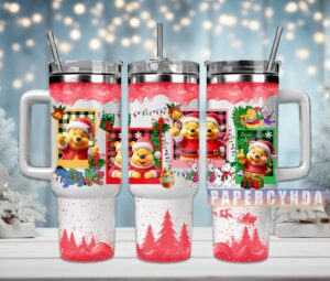 Festive Holiday Tumbler with Handle - Christmas Cartoon Design Mug
