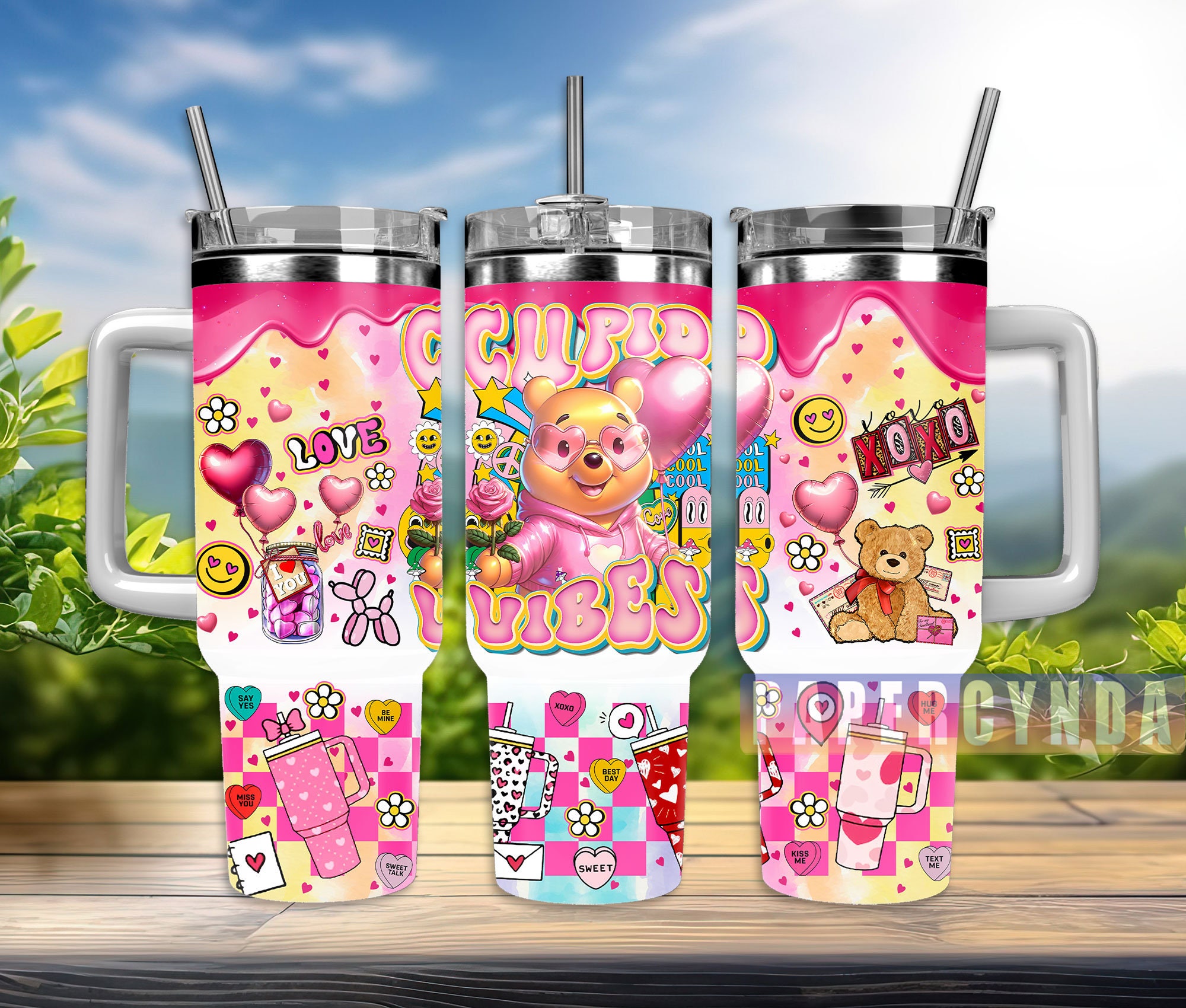 Cute Cupid Vibes Tumbler - Adorable Valentine's Day Gift with Straw