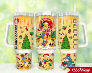 Festive Holiday Travel Mug with Cheerful Cartoon Characters - Perfect Gift for Coffee Lovers